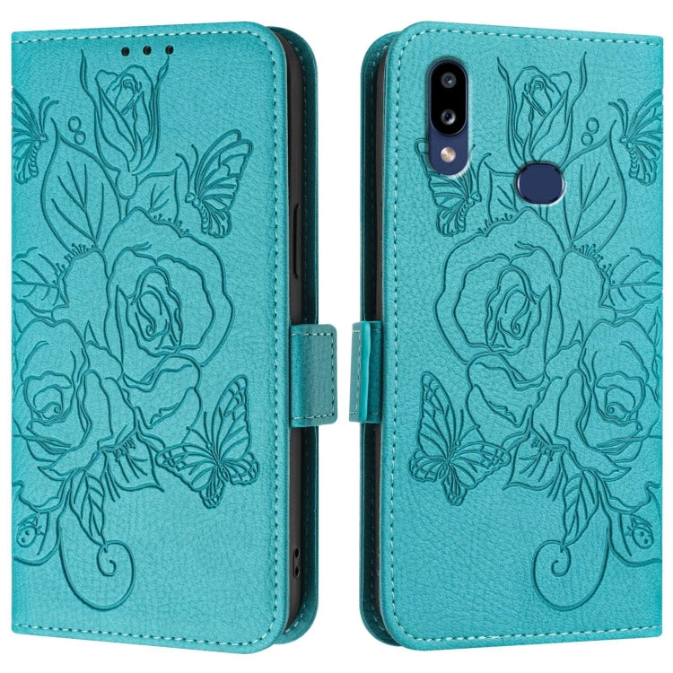 For Samsung Galaxy A10s / M10s Embossed Rose RFID Anti-theft Leather Phone Case