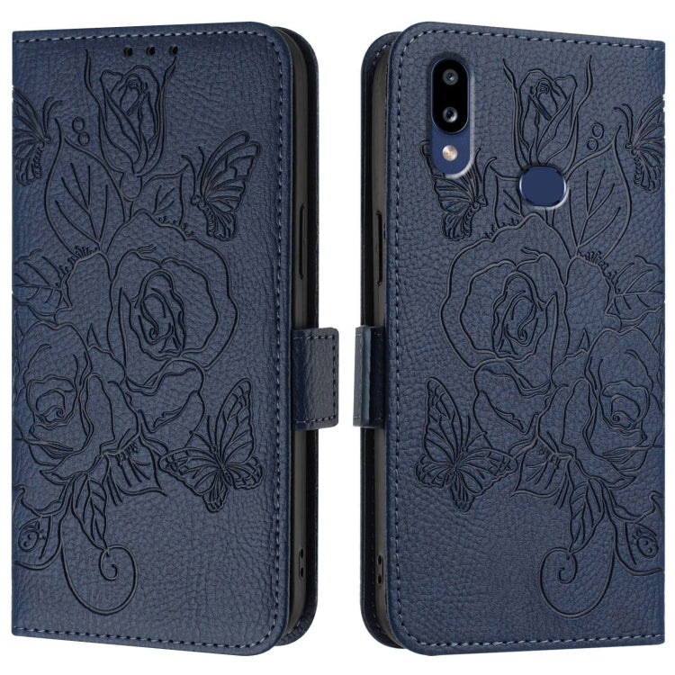 For Samsung Galaxy A10s / M10s Embossed Rose RFID Anti-theft Leather Phone Case