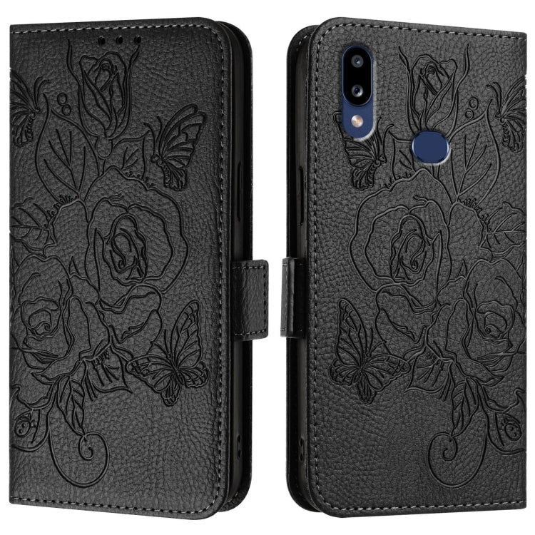 For Samsung Galaxy A10s / M10s Embossed Rose RFID Anti-theft Leather Phone Case