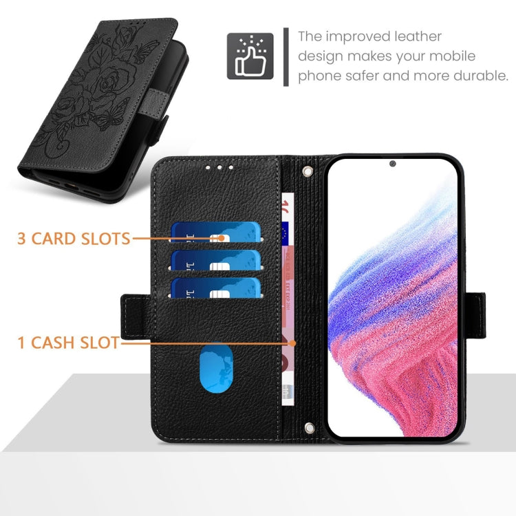 For Samsung Galaxy A11 EU Version Embossed Rose RFID Anti-theft Leather Phone Case