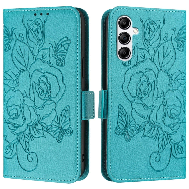 For Samsung Galaxy A14 5G / 4G Embossed Rose RFID Anti-theft Leather Phone Case