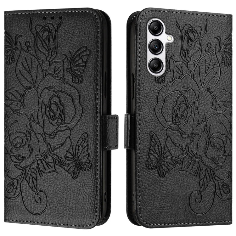 For Samsung Galaxy A14 5G / 4G Embossed Rose RFID Anti-theft Leather Phone Case