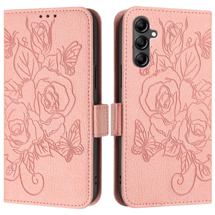 For Samsung Galaxy A15 5G / 4G Embossed Rose RFID Anti-theft Leather Phone Case