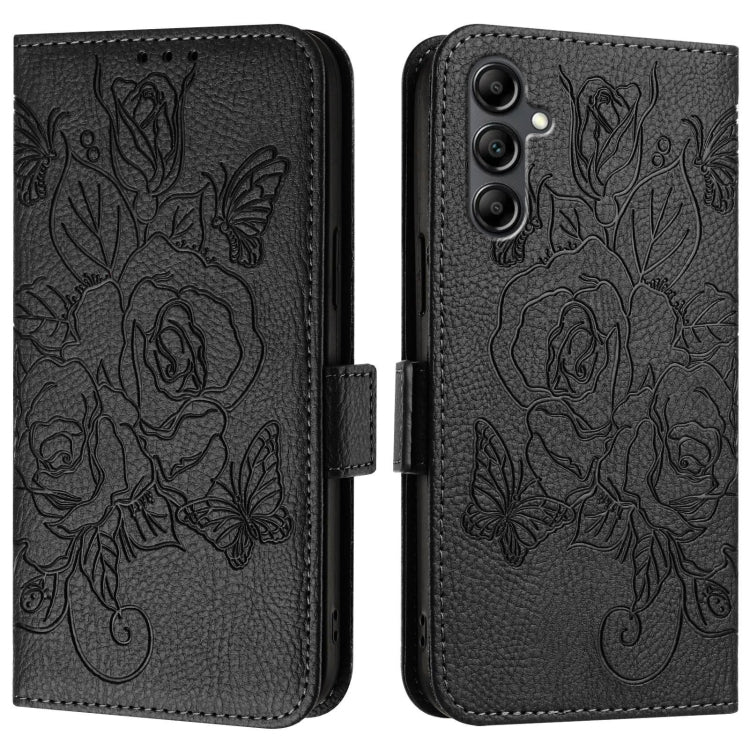 For Samsung Galaxy A15 5G / 4G Embossed Rose RFID Anti-theft Leather Phone Case
