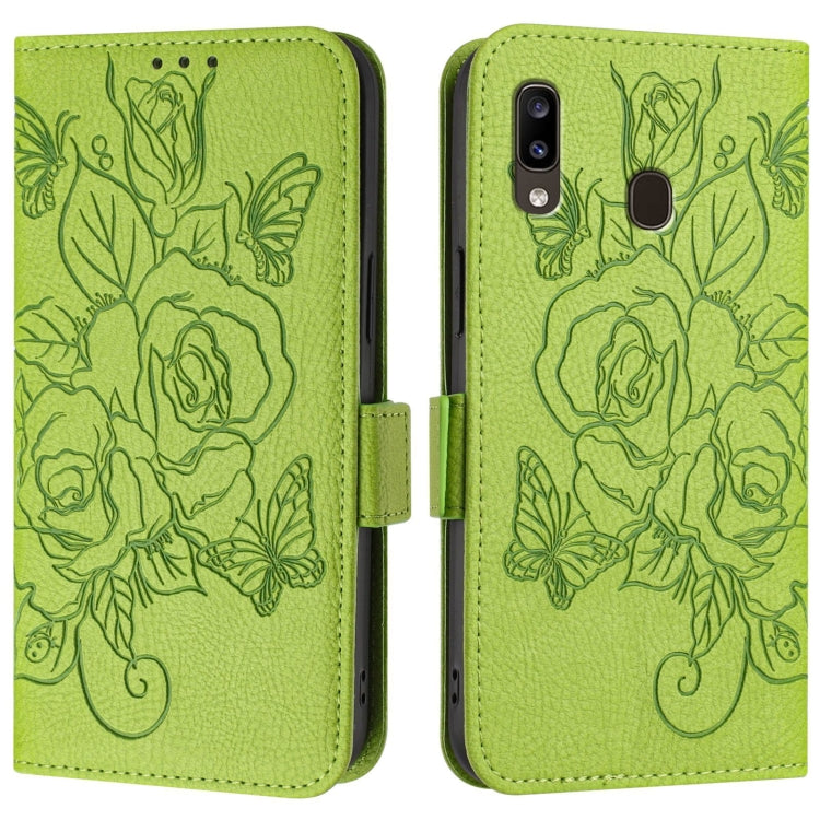 For Samsung Galaxy A20 / A30 / M10s Embossed Rose RFID Anti-theft Leather Phone Case