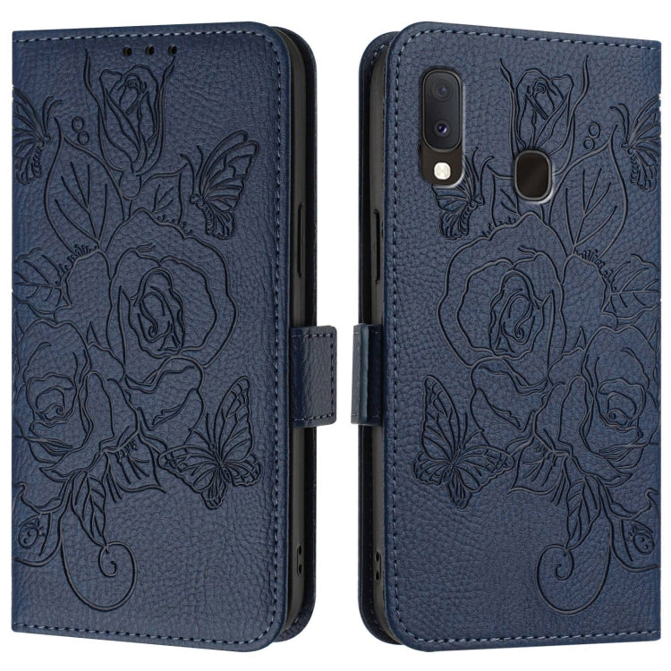 For Samsung Galaxy A20e / A10e Embossed Rose RFID Anti-theft Leather Phone Case