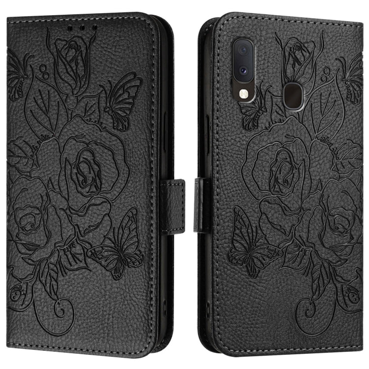 For Samsung Galaxy A20e / A10e Embossed Rose RFID Anti-theft Leather Phone Case