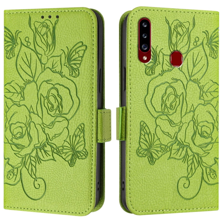 For Samsung Galaxy A20s Embossed Rose RFID Anti-theft Leather Phone Case