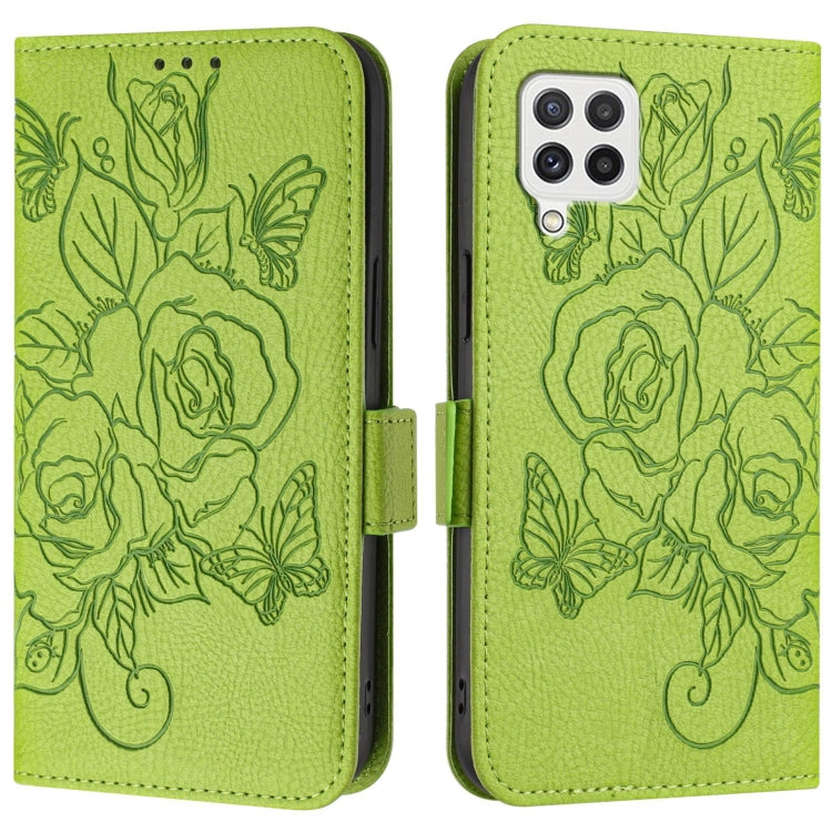 For Samsung Galaxy A22 4G Embossed Rose RFID Anti-theft Leather Phone Case