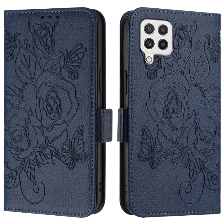 For Samsung Galaxy A22 4G Embossed Rose RFID Anti-theft Leather Phone Case