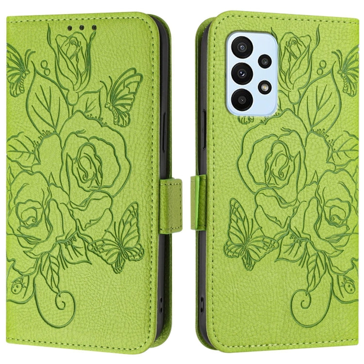 For Samsung Galaxy A23 / M23 / F23 / M13 Embossed Rose RFID Anti-theft Leather Phone Case