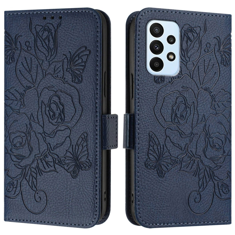 For Samsung Galaxy A23 / M23 / F23 / M13 Embossed Rose RFID Anti-theft Leather Phone Case