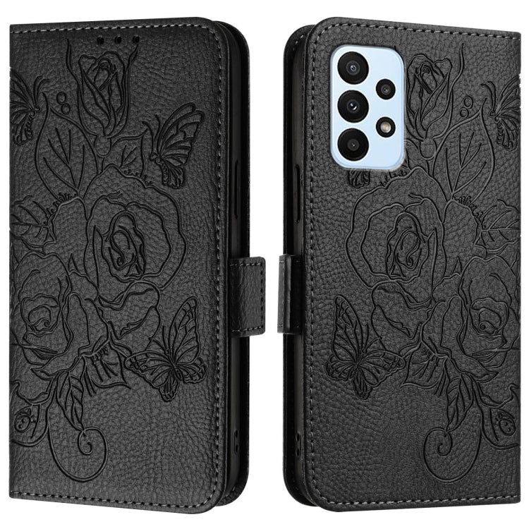 For Samsung Galaxy A23 / M23 / F23 / M13 Embossed Rose RFID Anti-theft Leather Phone Case