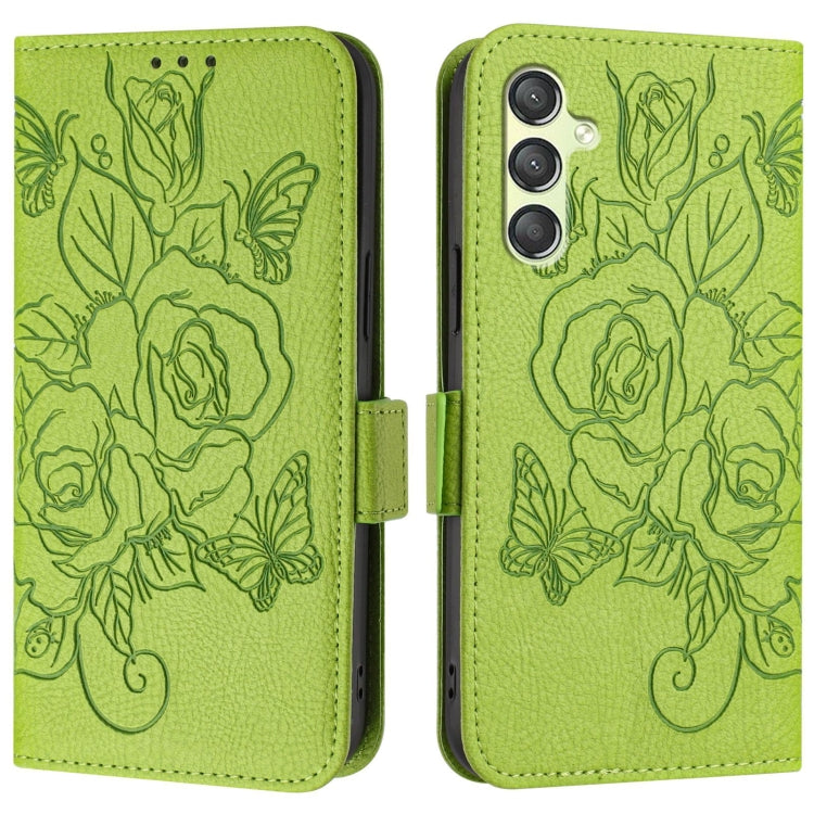 For Samsung Galaxy A24 4G Embossed Rose RFID Anti-theft Leather Phone Case