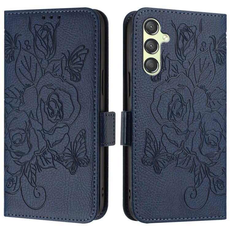 For Samsung Galaxy A24 4G Embossed Rose RFID Anti-theft Leather Phone Case