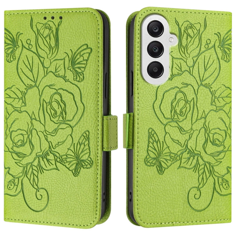 For Samsung Galaxy A25 5G Global Embossed Rose RFID Anti-theft Leather Phone Case
