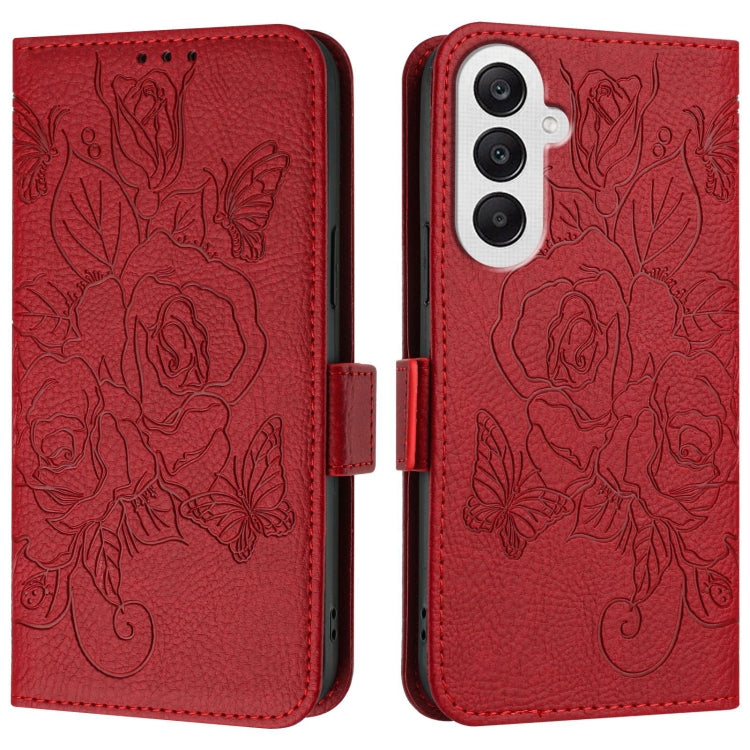 For Samsung Galaxy A25 5G Global Embossed Rose RFID Anti-theft Leather Phone Case