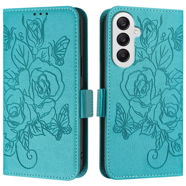 For Samsung Galaxy A25 5G Global Embossed Rose RFID Anti-theft Leather Phone Case