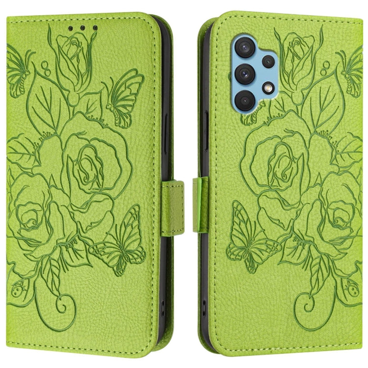 For Samsung Galaxy A32 4G Embossed Rose RFID Anti-theft Leather Phone Case