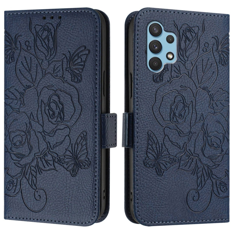 For Samsung Galaxy A32 4G Embossed Rose RFID Anti-theft Leather Phone Case