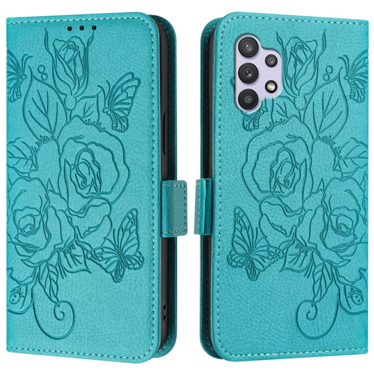 For Samsung Galaxy A32 5G / M32 5G Embossed Rose RFID Anti-theft Leather Phone Case