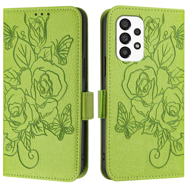 For Samsung Galaxy A33 Embossed Rose RFID Anti-theft Leather Phone Case