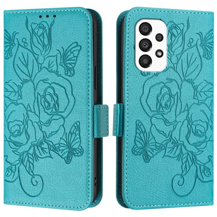 For Samsung Galaxy A33 Embossed Rose RFID Anti-theft Leather Phone Case