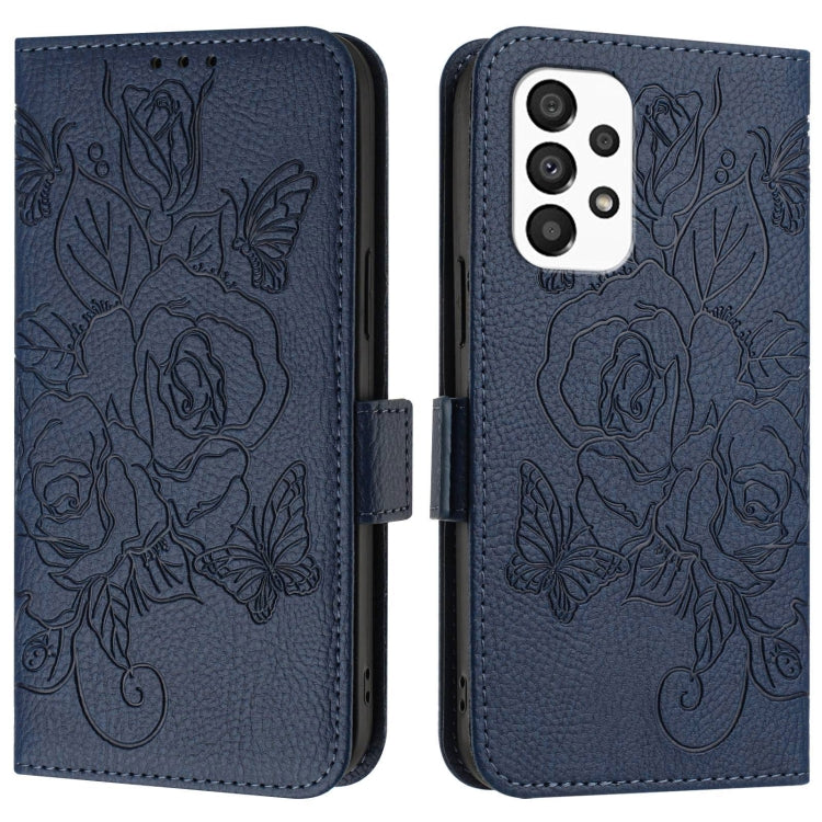For Samsung Galaxy A33 Embossed Rose RFID Anti-theft Leather Phone Case