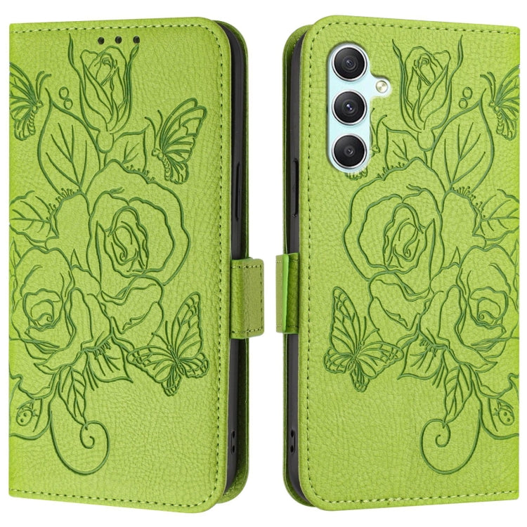For Samsung Galaxy A34 5G Embossed Rose RFID Anti-theft Leather Phone Case