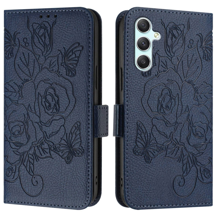 For Samsung Galaxy A34 5G Embossed Rose RFID Anti-theft Leather Phone Case