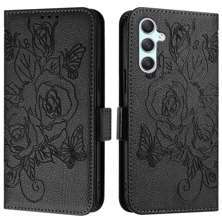 For Samsung Galaxy A34 5G Embossed Rose RFID Anti-theft Leather Phone Case