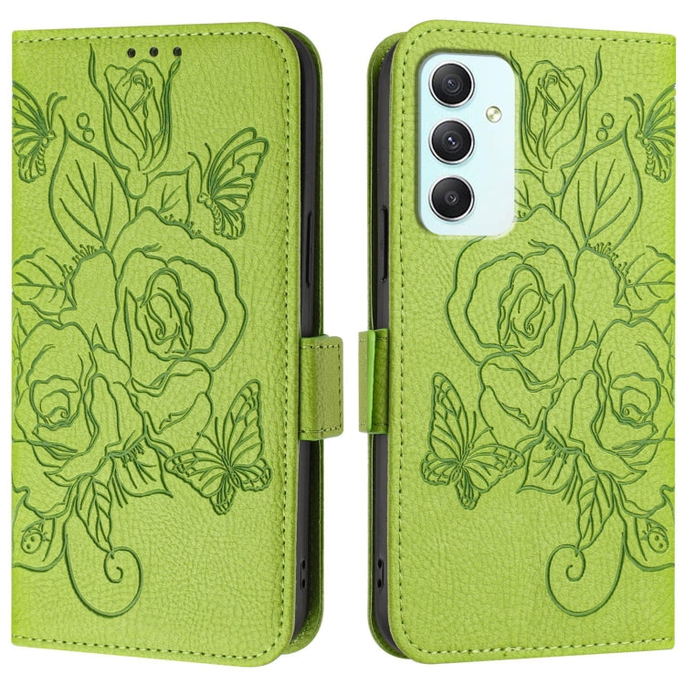 For Samsung Galaxy A35 5G Embossed Rose RFID Anti-theft Leather Phone Case