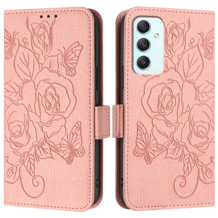 For Samsung Galaxy A35 5G Embossed Rose RFID Anti-theft Leather Phone Case