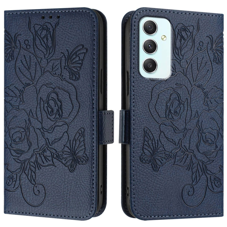 For Samsung Galaxy A35 5G Embossed Rose RFID Anti-theft Leather Phone Case