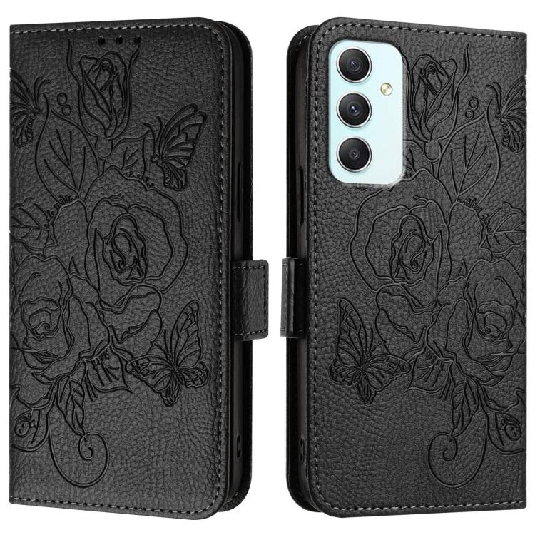 For Samsung Galaxy A35 5G Embossed Rose RFID Anti-theft Leather Phone Case