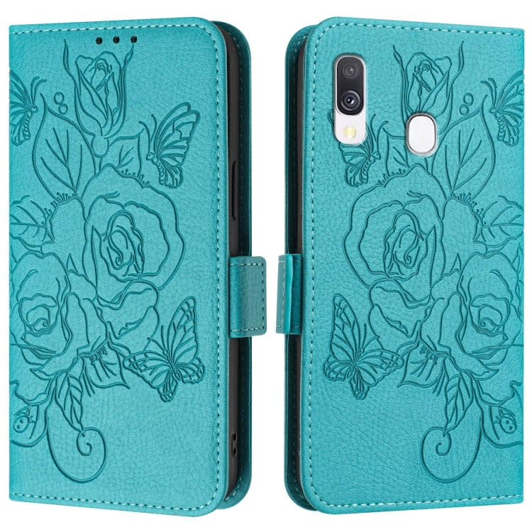 For Samsung Galaxy A40 Embossed Rose RFID Anti-theft Leather Phone Case