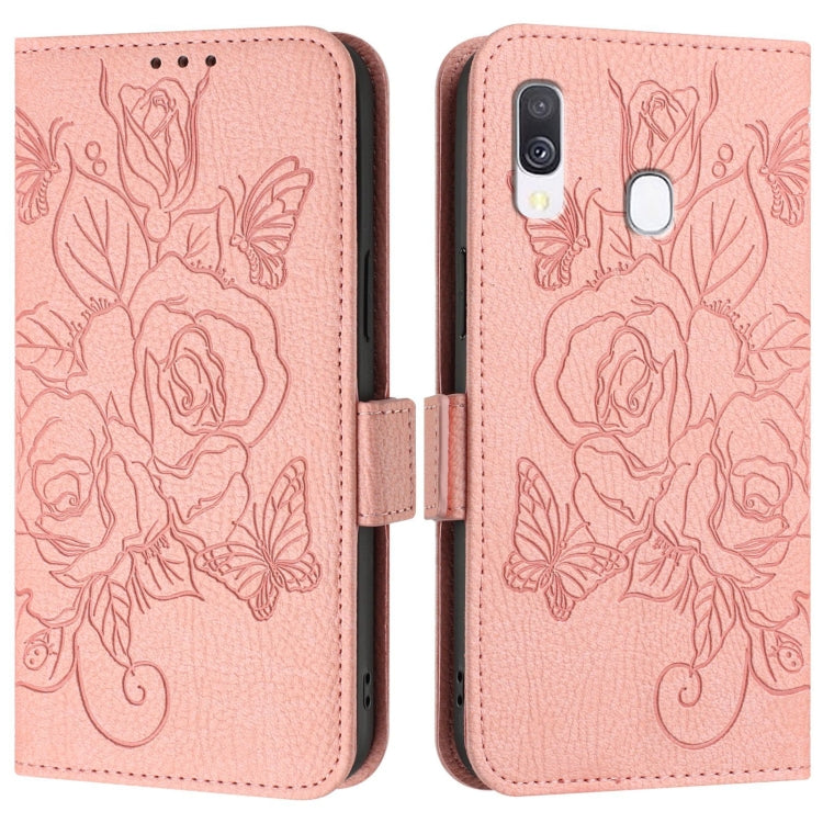 For Samsung Galaxy A40 Embossed Rose RFID Anti-theft Leather Phone Case