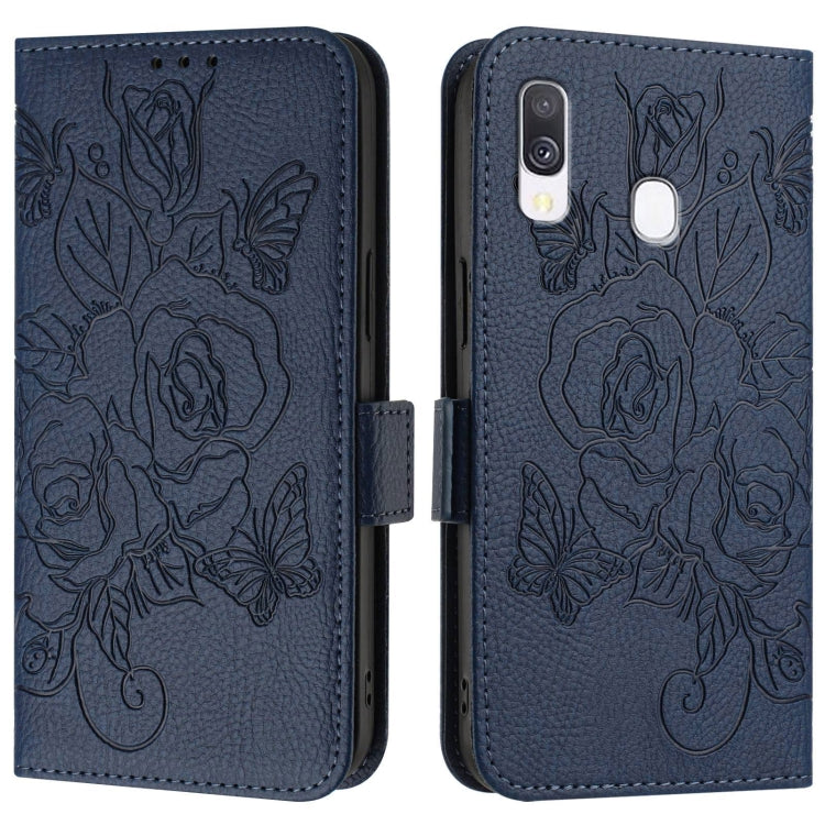 For Samsung Galaxy A40 Embossed Rose RFID Anti-theft Leather Phone Case