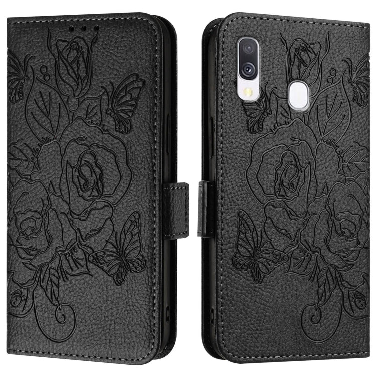 For Samsung Galaxy A40 Embossed Rose RFID Anti-theft Leather Phone Case