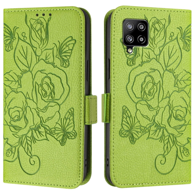 For Samsung Galaxy A42 5G / M42 Embossed Rose RFID Anti-theft Leather Phone Case