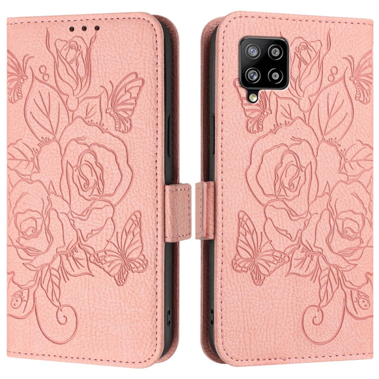 For Samsung Galaxy A42 5G / M42 Embossed Rose RFID Anti-theft Leather Phone Case