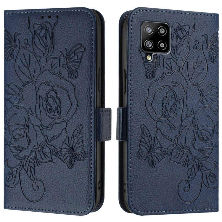 For Samsung Galaxy A42 5G / M42 Embossed Rose RFID Anti-theft Leather Phone Case