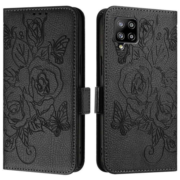 For Samsung Galaxy A42 5G / M42 Embossed Rose RFID Anti-theft Leather Phone Case