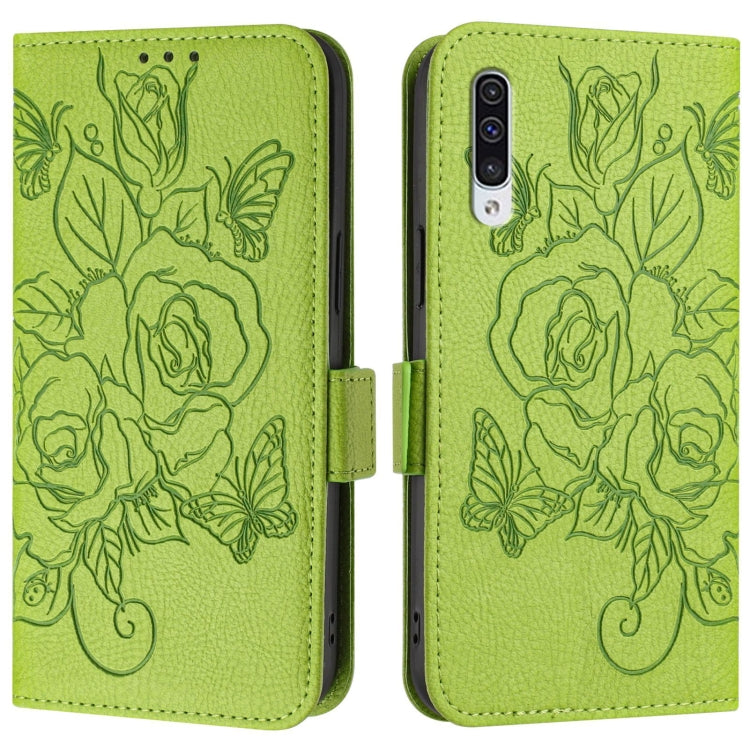 For Samsung Galaxy A50 / A30s / A50s Embossed Rose RFID Anti-theft Leather Phone Case
