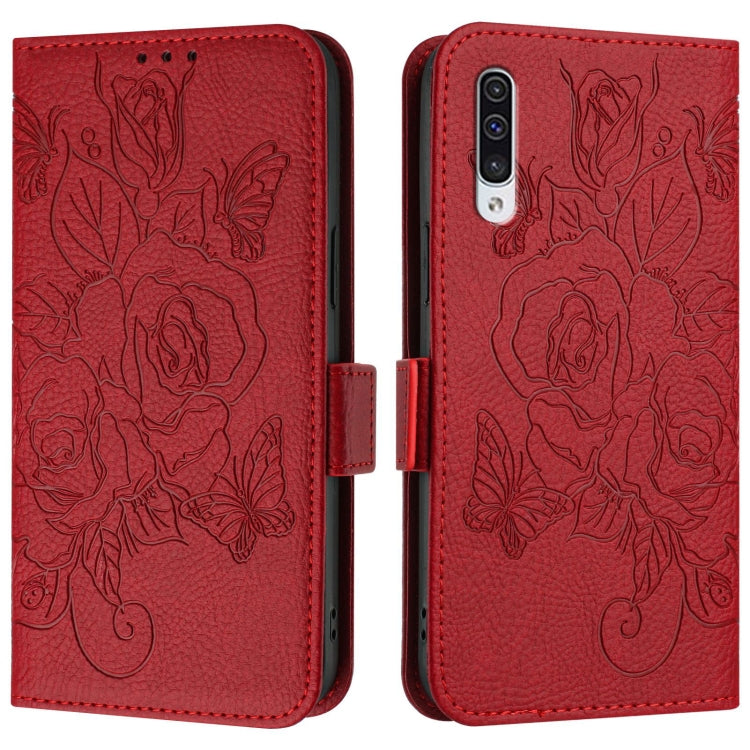 For Samsung Galaxy A50 / A30s / A50s Embossed Rose RFID Anti-theft Leather Phone Case