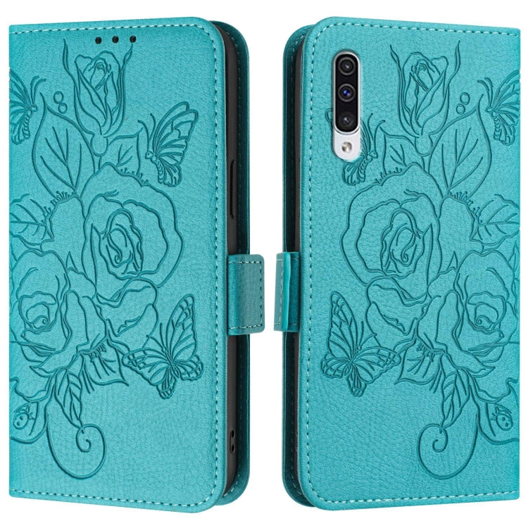 For Samsung Galaxy A50 / A30s / A50s Embossed Rose RFID Anti-theft Leather Phone Case
