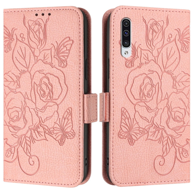 For Samsung Galaxy A50 / A30s / A50s Embossed Rose RFID Anti-theft Leather Phone Case