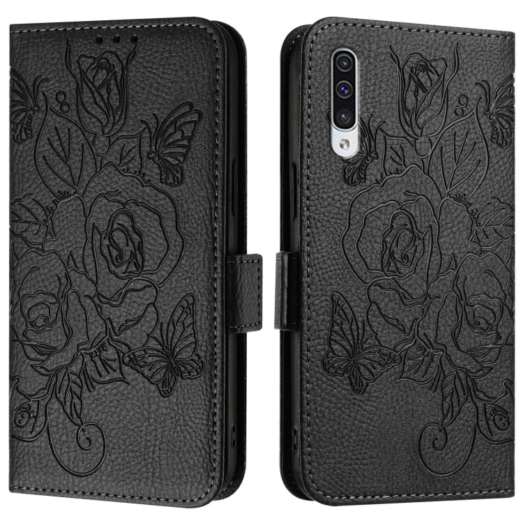 For Samsung Galaxy A50 / A30s / A50s Embossed Rose RFID Anti-theft Leather Phone Case