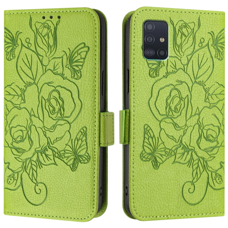 For Samsung Galaxy A51 5G Embossed Rose RFID Anti-theft Leather Phone Case