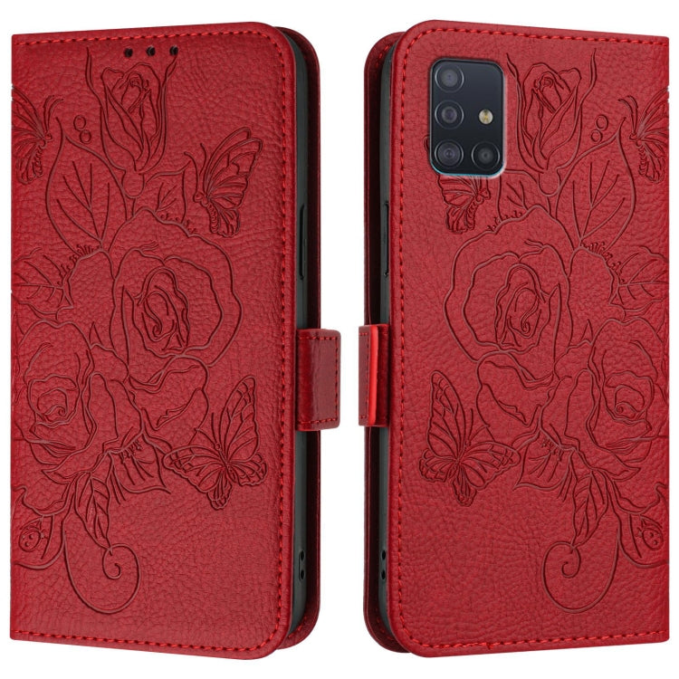For Samsung Galaxy A51 5G Embossed Rose RFID Anti-theft Leather Phone Case